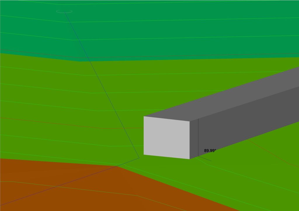 A nearly vertical face (retaining wall) within a TIN Surface (2.5D). Generated in BricsCAD V26 Pro